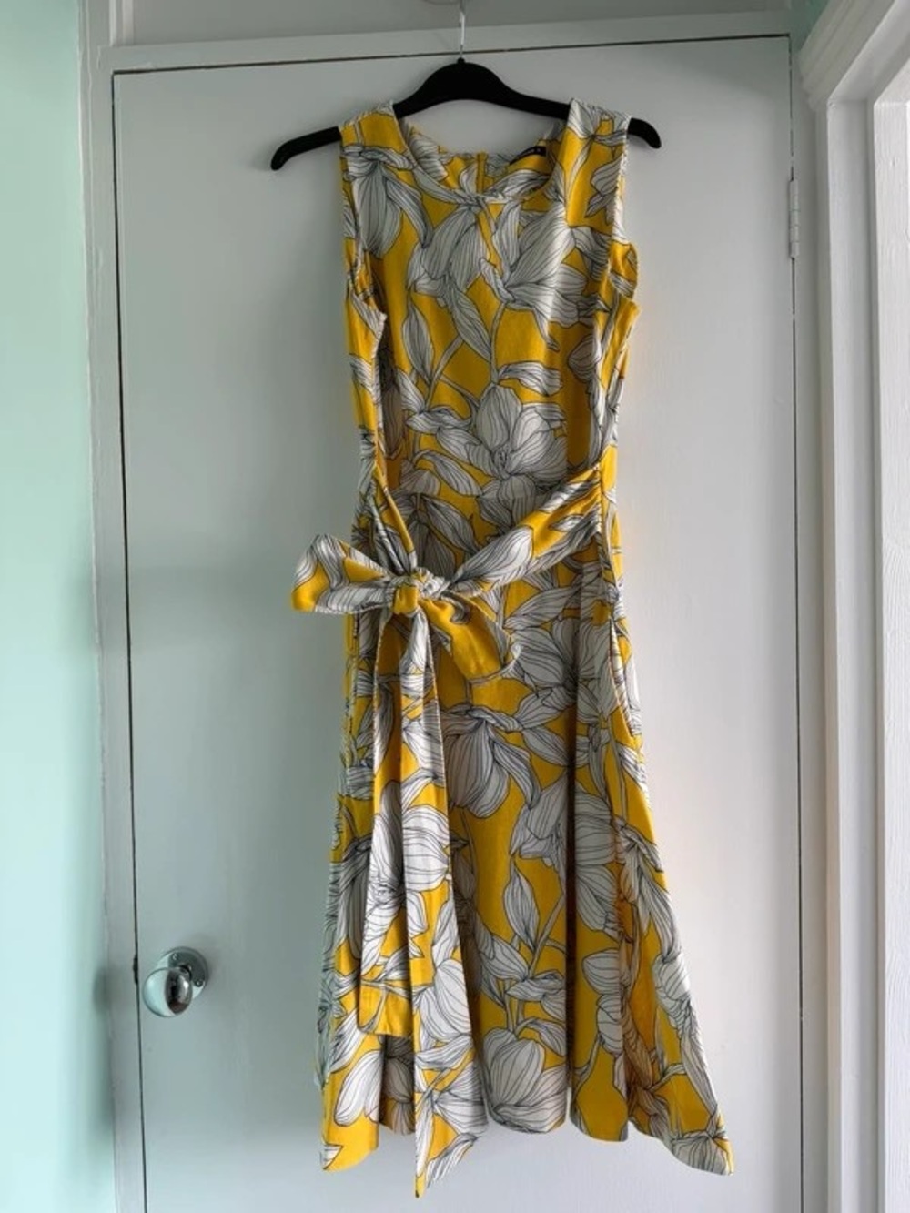 Yellow Floral Tie-Belt Maxi Dress